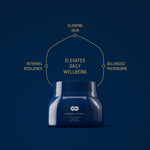 Blue jar with text on a dark blue background