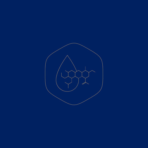 Hyaluronic acid icon on a blue background.