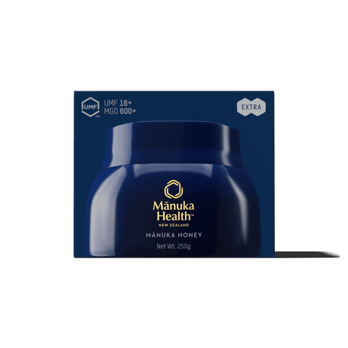 Manuka Health manuka honey MGO 600+ packaging on a white background.