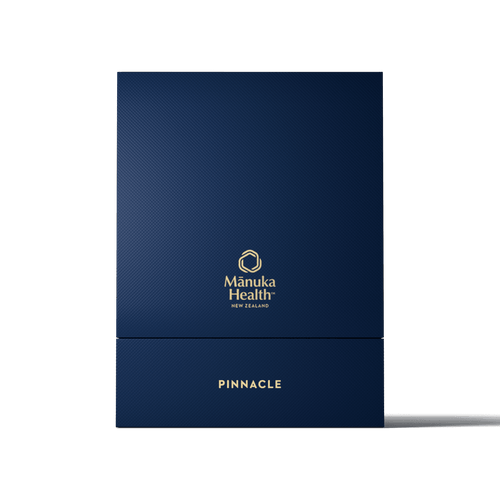 Pinnacle Harvest MGO 1600+ blue packaging on a white background.