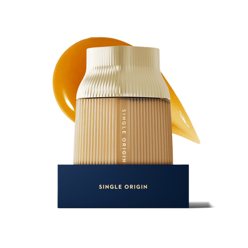 Manuka Honey Single Origin Pohuenui MGO 856+ manuka honey glass jar with a gold cap.